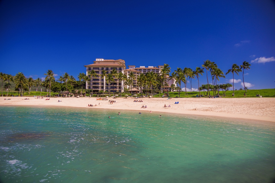 Ko Olina's private lagoons with soft sands and crystal blue water, perfect for afternoon swim or spectacular views.