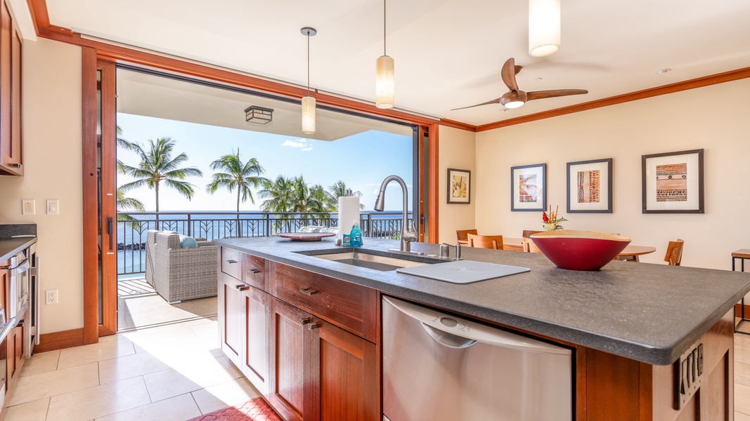 The kitchen is equipped with stainless steel appliances for your culinary adventures.