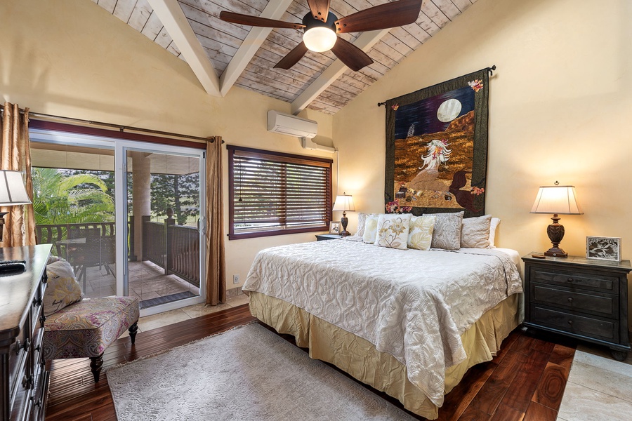 Ground-floor guest suite with king bed and private lanai access—ideal for grandparents or those seeking quiet retreat.