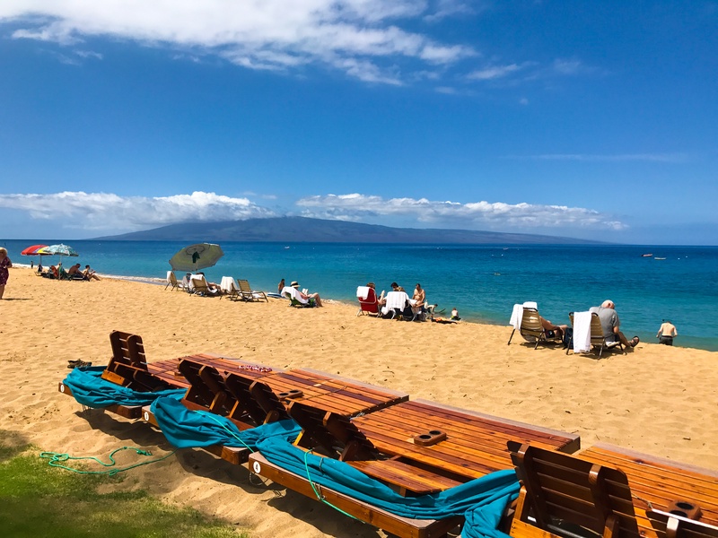 Sunbathing right next to the beautiful sea.