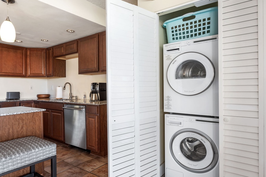 In-unit full-sized washer and dryer, providing all the conveniences of home.