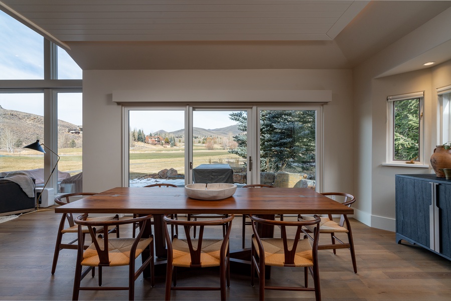 Spacious dining setup, perfect for eight with views!