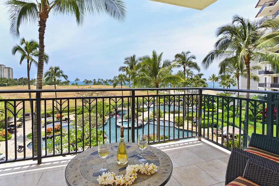 Take in the breathtaking sunrises and sunsets from the spacious lanai, surrounded by tropical landscapes.