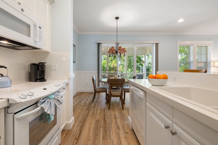 Cook with ease in a full kitchen stocked with everything you need for island-inspired meals.