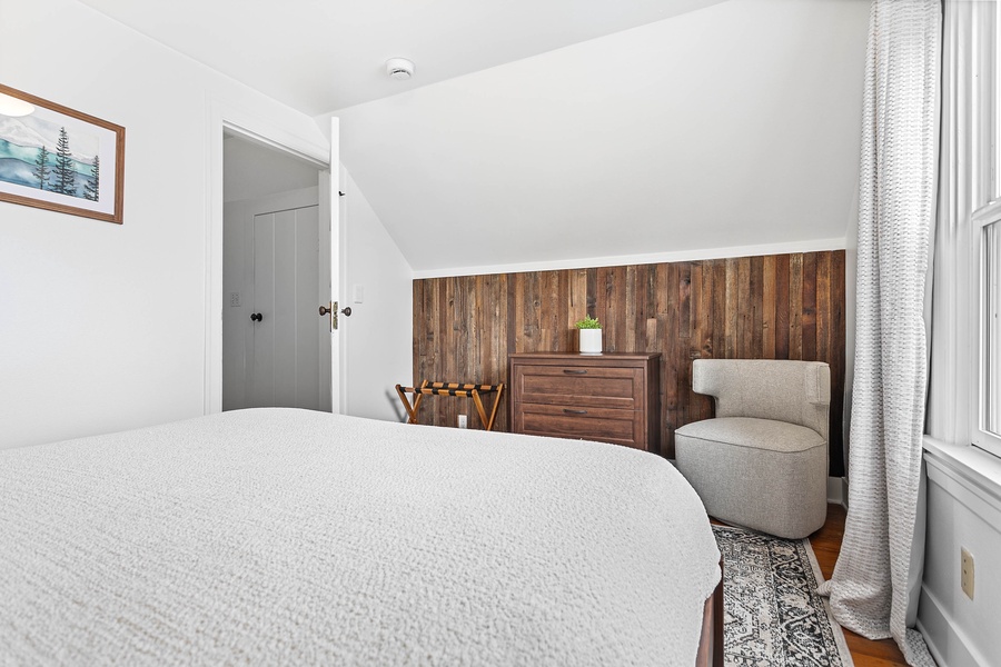 Soothing tones and rustic touches make this bedroom a warm, welcoming space to unwind.