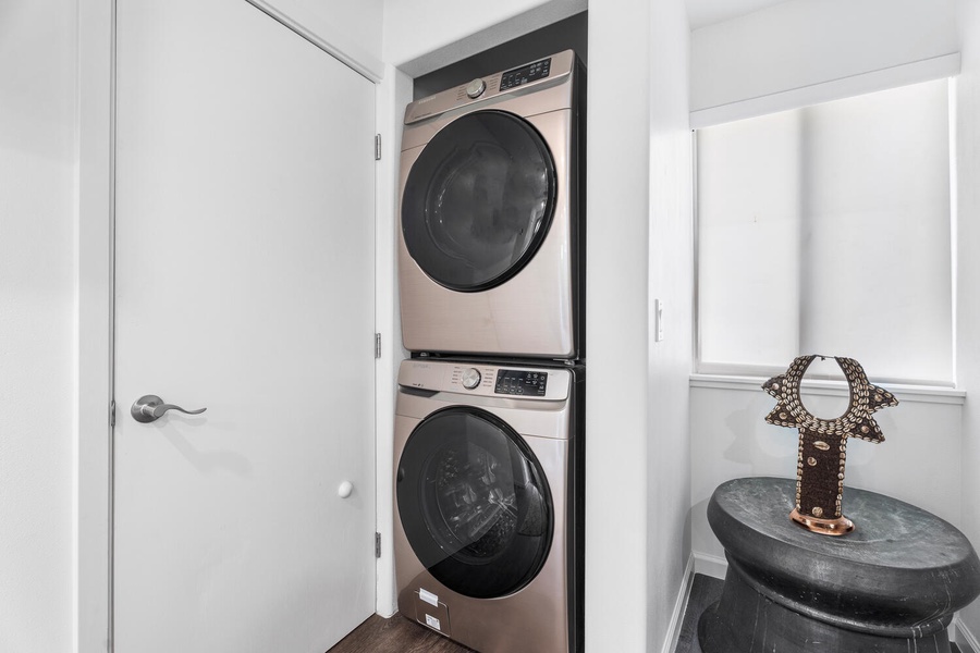 In-home washer and dryer for added convenience during longer stays.