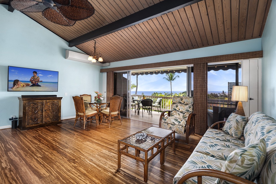 Stunning Keauhou Resort private end unit with gorgeous, intimate ocean views from both lanais with lush tropical surroundings.