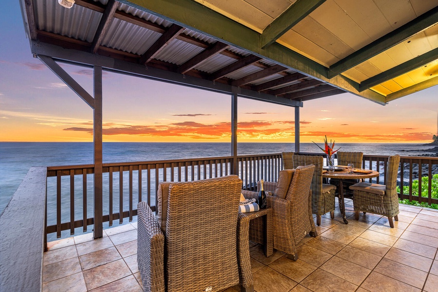 Dine al fresco with the vibrant hues of sunset as your backdrop.
