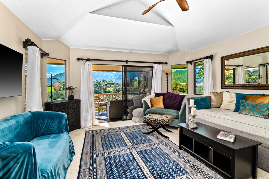 Our open floorplan seamlessly leads to the lanai, blending indoor comfort with the beauty of outdoor living.