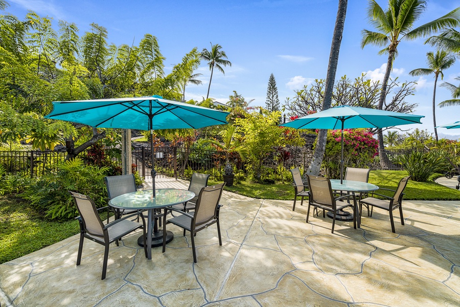 Pool side tables for enjoyable meals with the group!