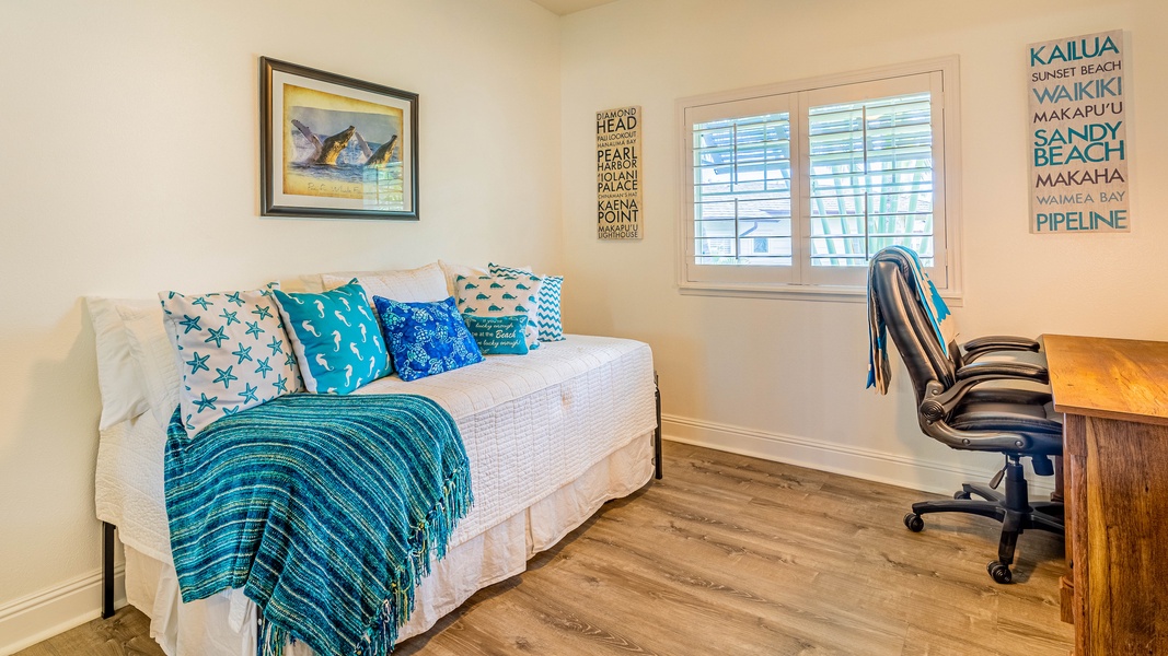 The third guest bedroom has a twin trundle bed.