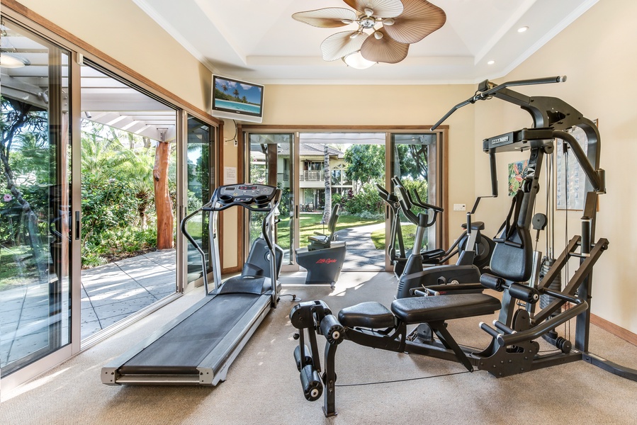 The fitness center is also available for guests who want to keep up their fitness routine while on vacation.