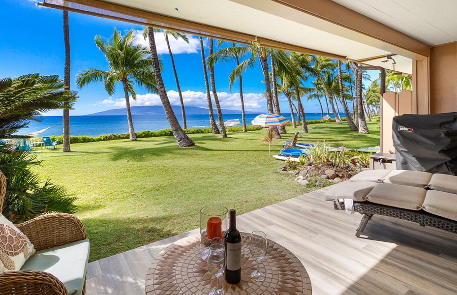 Enjoy a peaceful retreat on the lanai with stunning tropical surroundings.