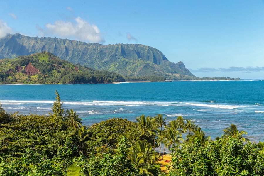 Stunning ocean and mountain views from the Hanalei Bay area.