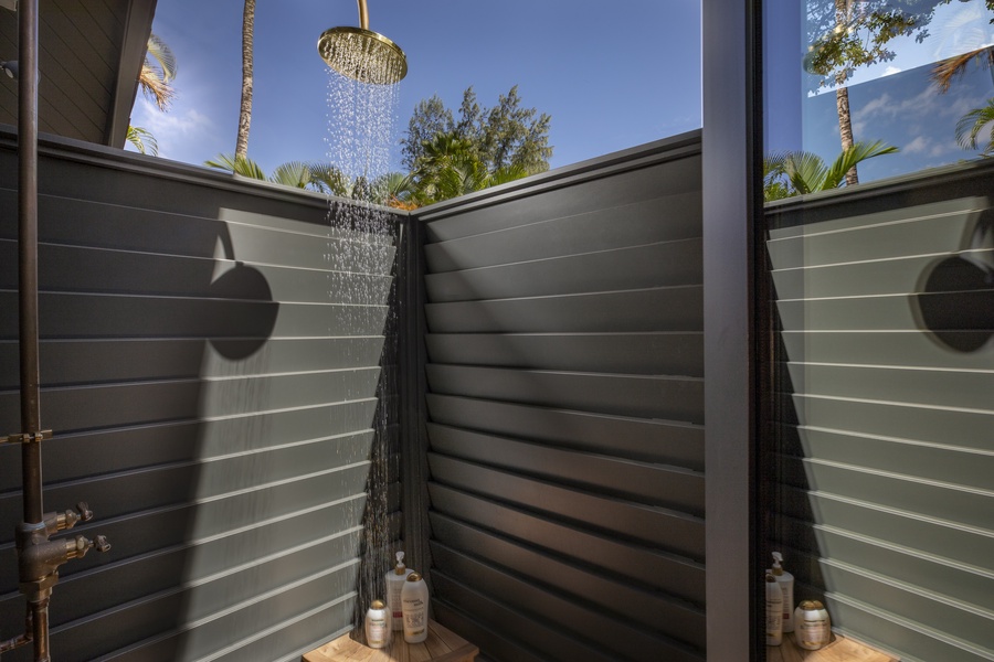 Sleek and modern outdoor shower providing both privacy and a refreshing escape.