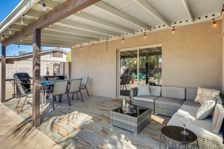 The backyard is the perfect spot for relaxing and soaking up the Arizona sunshine, or gathering with family and friends for an evening of fun and laughter. It's an amazing oasis.