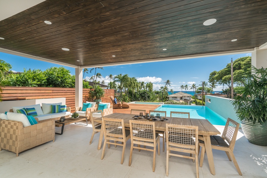 Pool and ocean views from the comfort of your private lanai