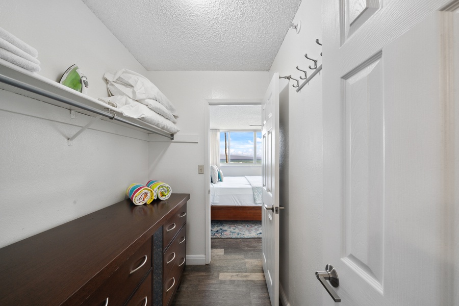 Royal Kahana 308 offers a spacious walk-in closet just off the ocean-view bedroom.