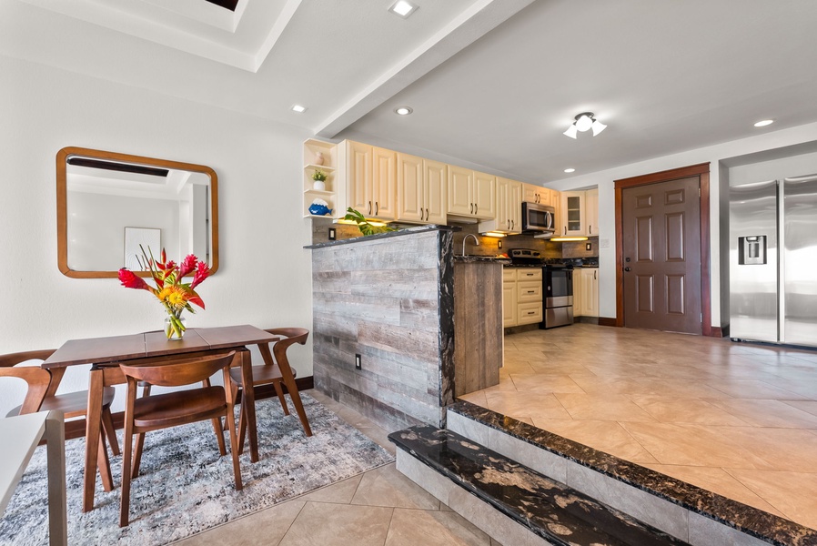 Sophisticated entryway blending modern design with rustic charm.