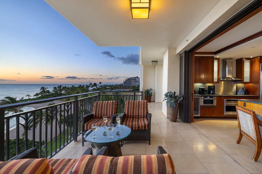Enjoy the sunset views from the lanai, a nice spot for a fun family time.