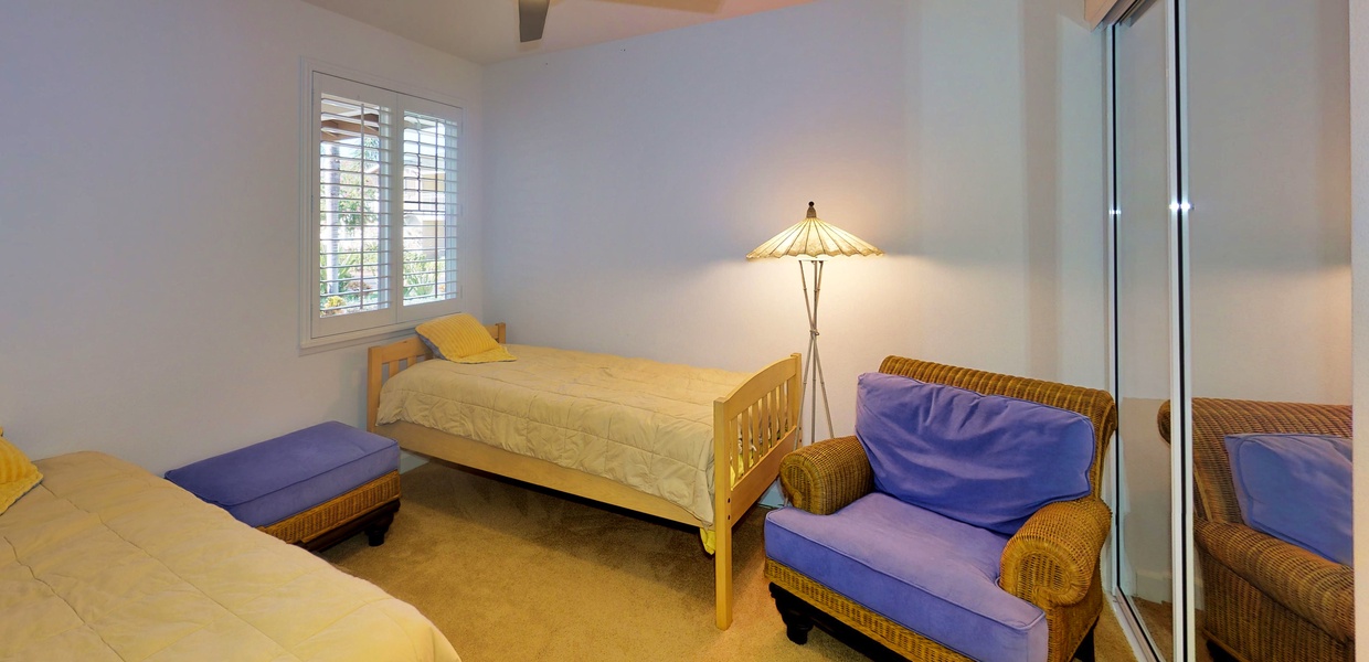 Twin beds in the main-level bedroom, perfect for the little ones.