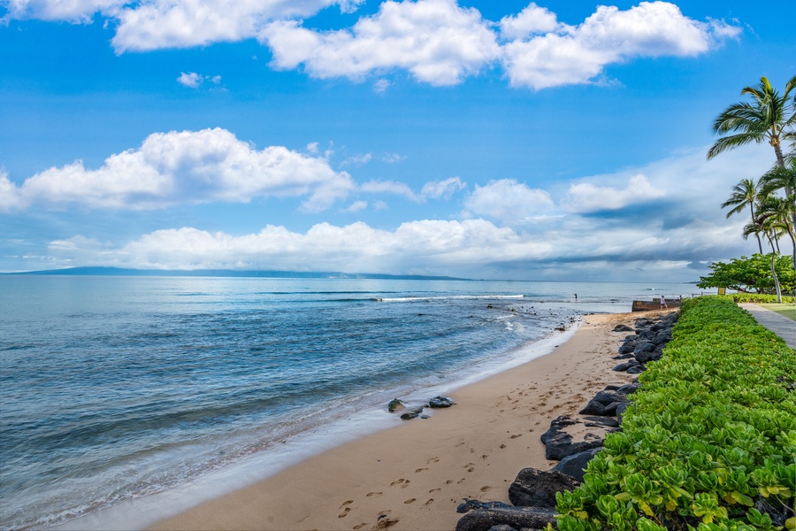 Soft sands and gentle waves greet you at the Kaanapali Shores oceanfront.