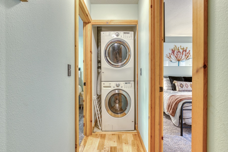 Equipped with a full size washer and dryer just down the hall from the common areas