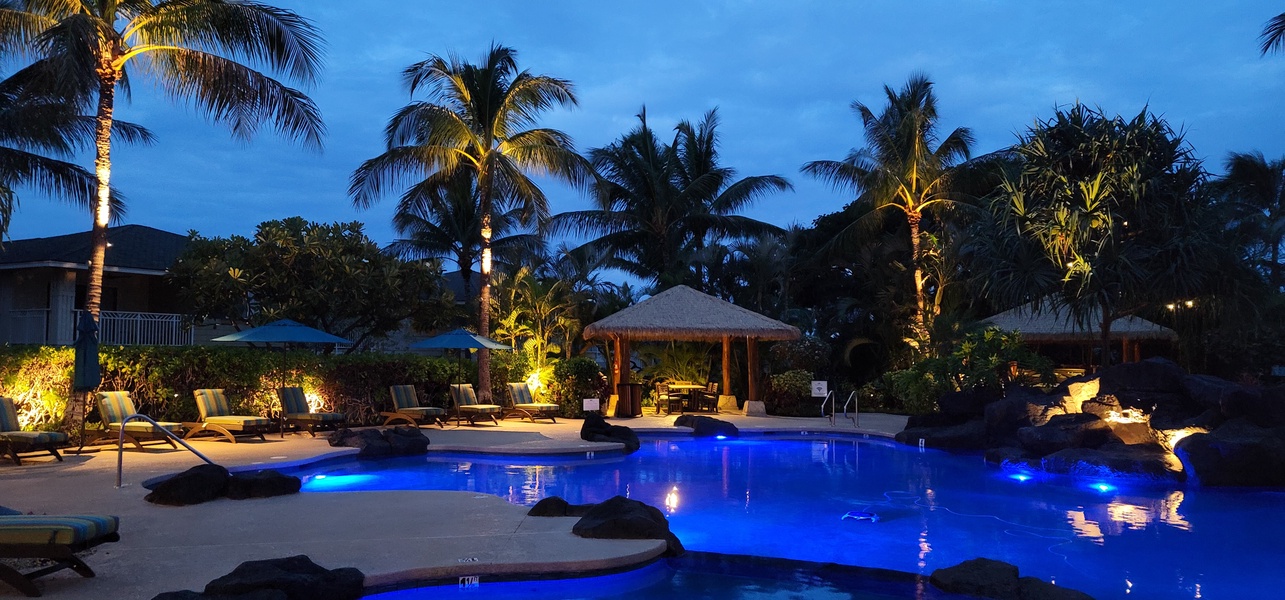 Pool lights at night.