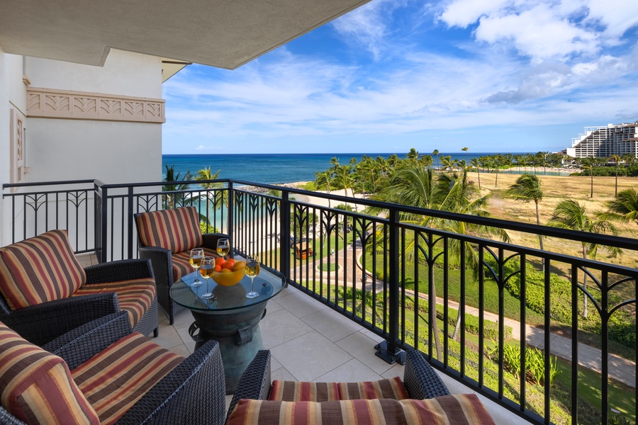 Take in fantastic ocean views from the lanai while enjoying a peaceful moment outdoors.