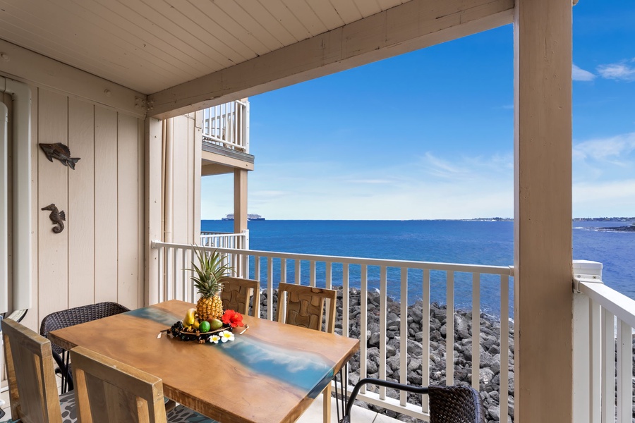 Enjoy oceanfront breakfasts and sunset dinners on your private lanai with unobstructed views.