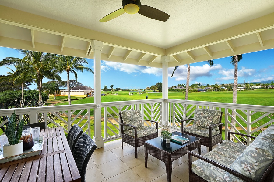 Enjoy the private lanai with golf course and distant ocean views
