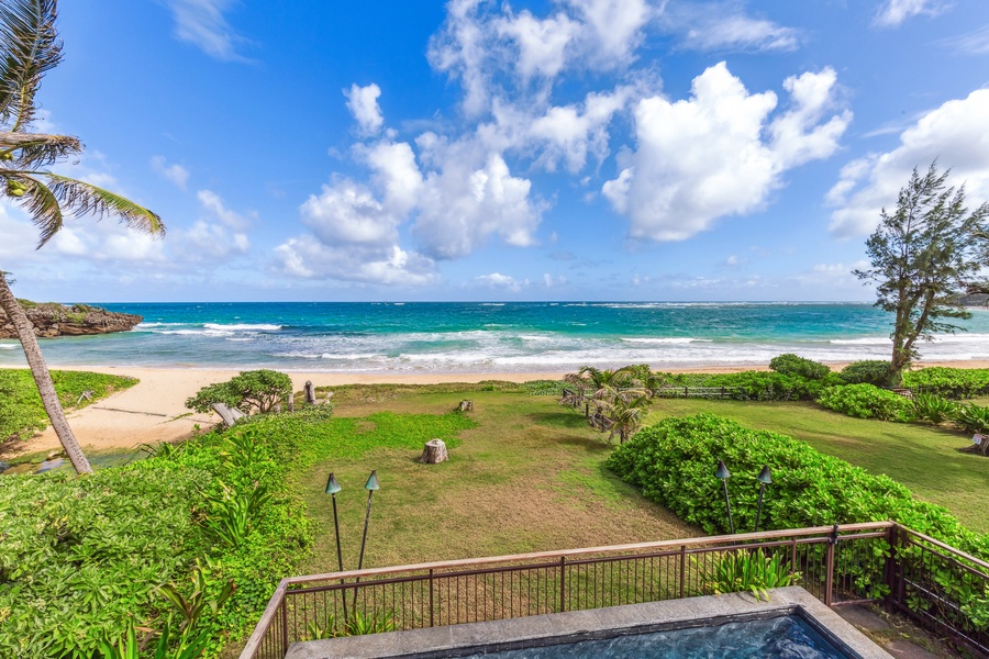 View from the backyard leading directly to the sparkling coastline.