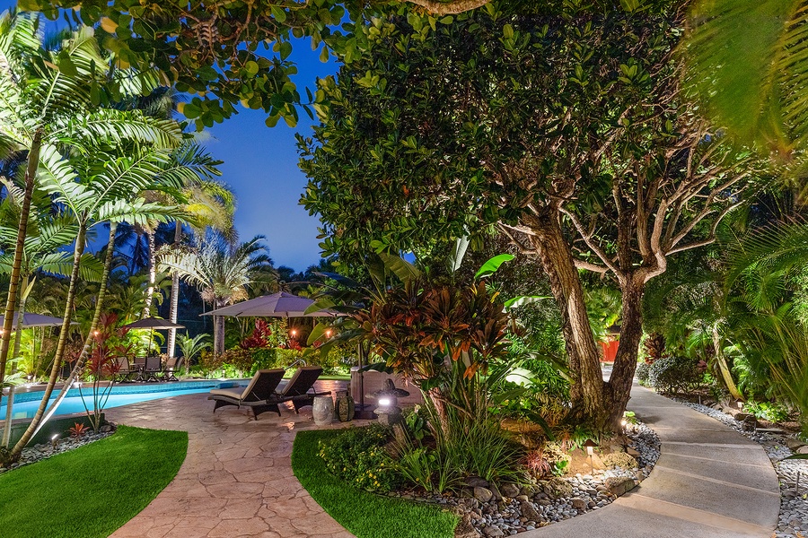 Twilight Outdoor Pool and Garden