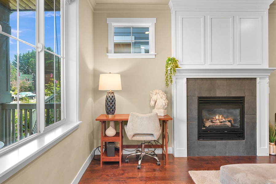 Catch up on emails or plan your Bellingham adventures at the cozy work nook by the window.