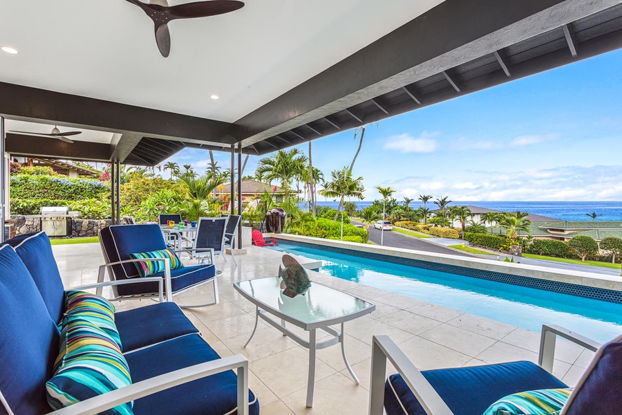 The lanai is the perfect spot for watching the seasonal whales, swimming in the lap pool, and relaxing in the spa