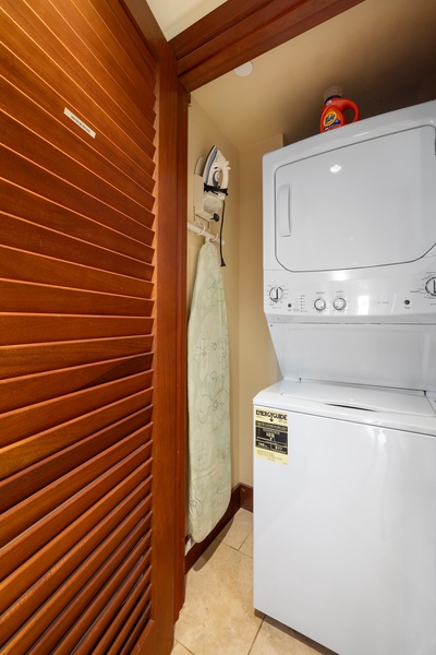 A laundry area with a washer and dryer for convenience.