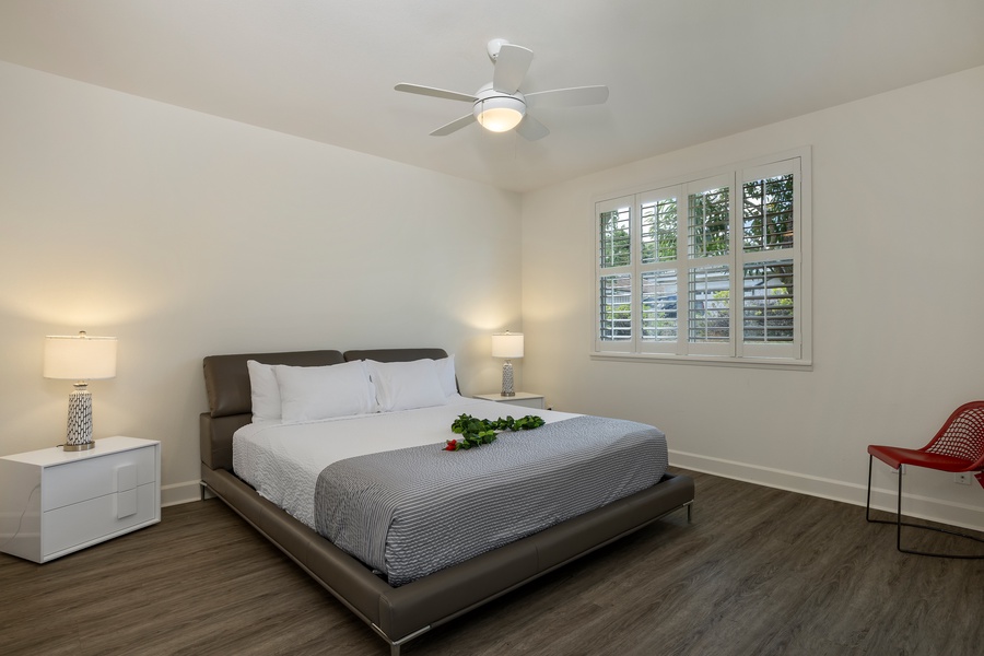 Drift off in your serene bedroom where soft lighting and modern furnishings create the perfect retreat after exploring.