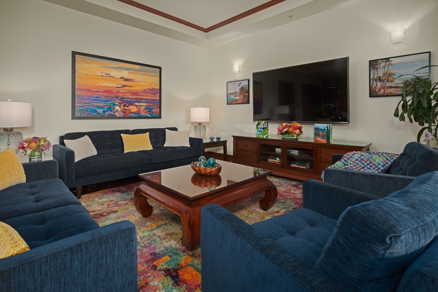 Luxury Furnishings and Large Flat Panel HD Television in the Great Room