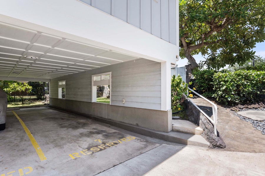Large tandem style designated parking space.