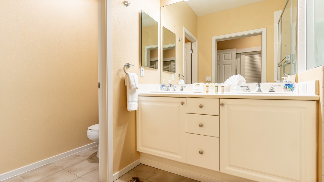 The double vanity in the primary guest bedroom.
