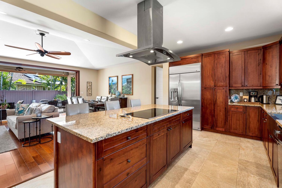 The kitchen has wide counter spaces to make meal prep a breeze.