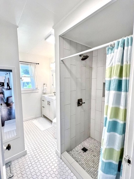 Enjoy the shared bath in the main house, complete with a separate walk-in shower.