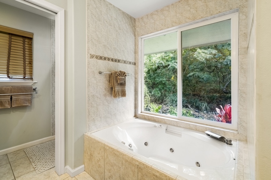 Primary Bath with views of the garden