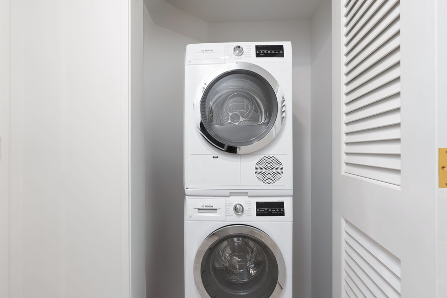 Convenient in-unit laundry with stacked washer and dryer for added ease during your stay.