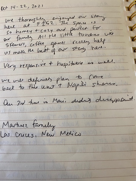 Handwritten guest review