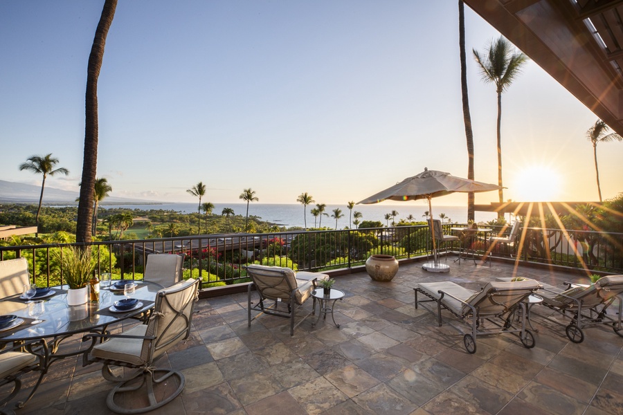Golden hour magic on the lanai, where island skies glow with sunset hues.