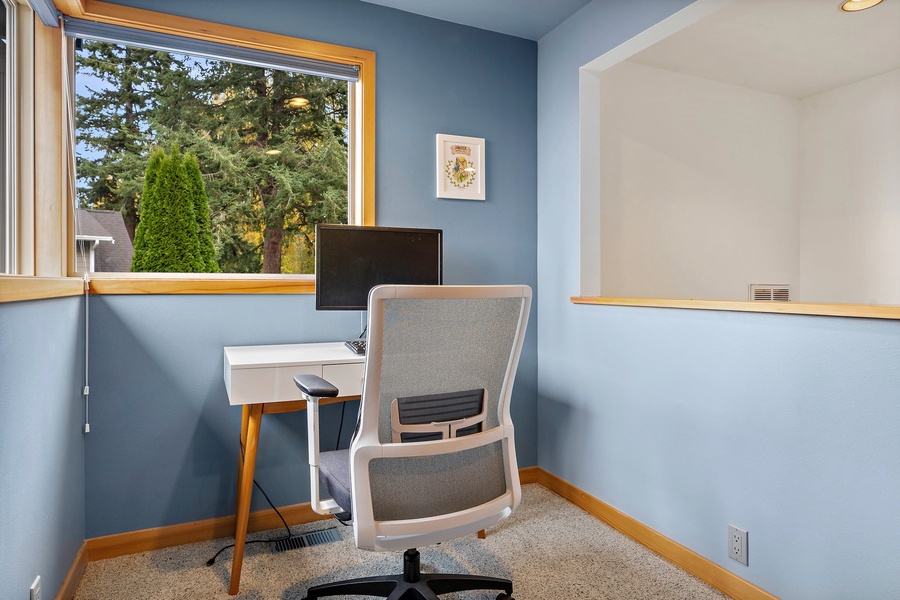 Work remote in comfort with peaceful surroundings—Lummi Bay inspiration included.