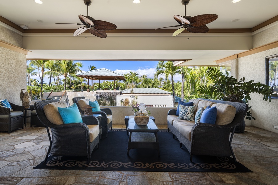 Upstairs Lanai off the living room overlooking the expansive pool