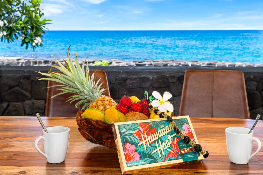 Enjoy your morning coffee with the sparkling blue Pacific as your backdrop.