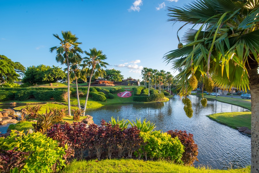 Enjoy the golf course and lush green landscaping on the island.